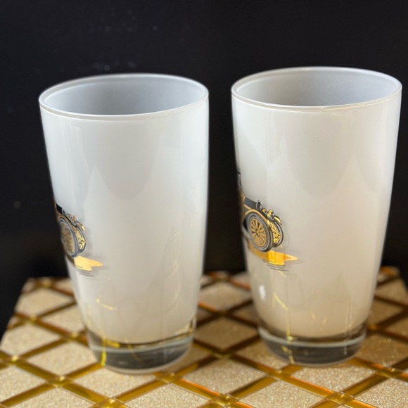 2 EUV Gay Fad Frosted Highball Glasses w/1912 Chevy Image In Black & 22k Gold - Picture 3 of 10